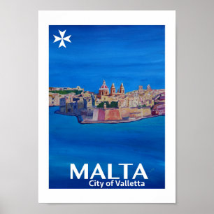 Malta stad av Valletta den Retro affischen Poster