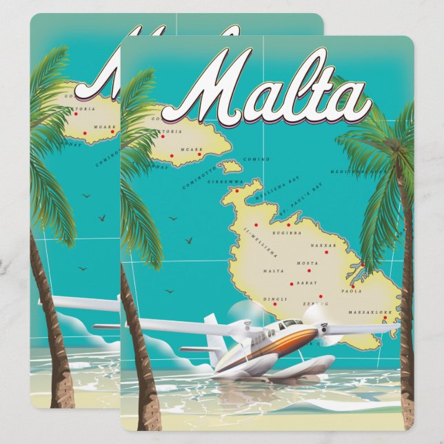 Malta strand & kart resa affisch (Fram/baksida)