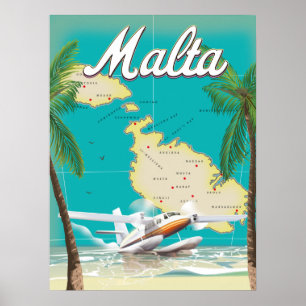 Malta strand & kart resa affisch