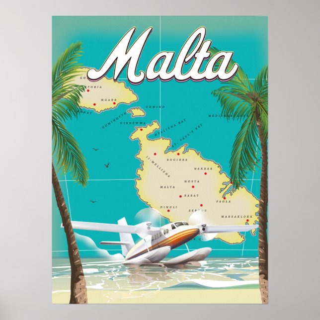 Malta strand & kart resa affisch (Framsidan)