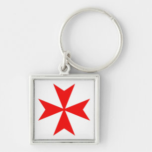 Malta templar riddare röd kor-religionstecken fyrkantig silverfärgad nyckelring