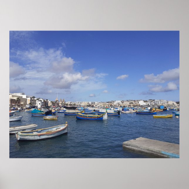 Malta Traditional FishBoats Marsaxlokk Harbour Poster (Framsidan)