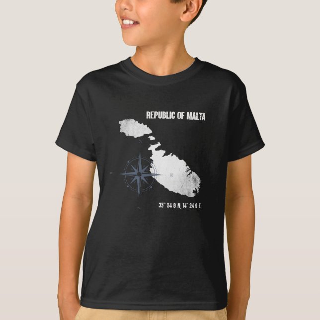 Malta Travel Island Coordinates Karta T Shirt (Framsida)