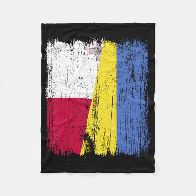 Malta Ukraina Halv Flagga Maltesisk Ukrainsk Kultu Fleecefilt (Framsidan)