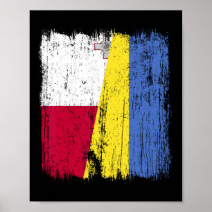 Malta Ukraina Halv Flagga Maltesisk Ukrainsk Kultu Poster