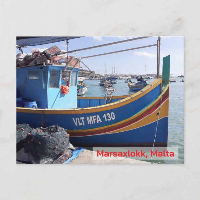 Malta Vacation Marsaxlokk Boats Vykort (Framsida)