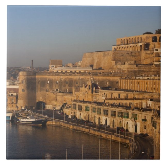 Malta, Valletta, hamnvy från Lower Barrakka Kakelplatta (Framsidan)