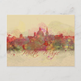 Malta Valletta Red Kusten Watercolor Vykort