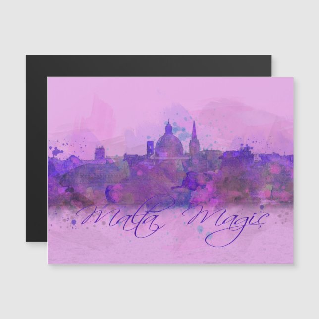 Malta Valletta Violet Kusten Watercolor (Fram/baksida)