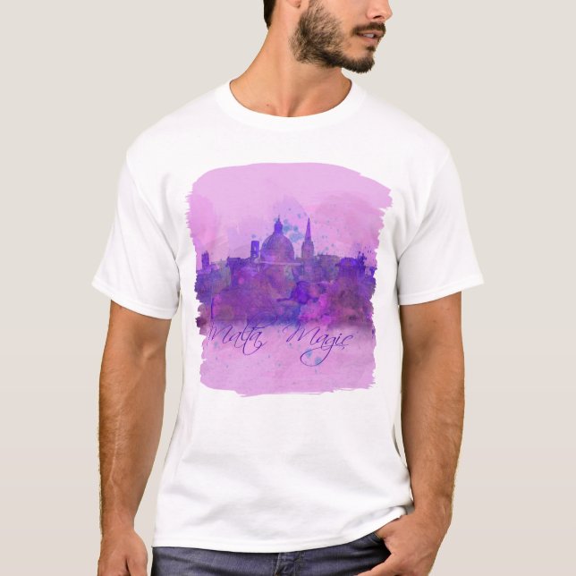 Malta Valletta Violet Kusten Watercolor T Shirt (Framsida)