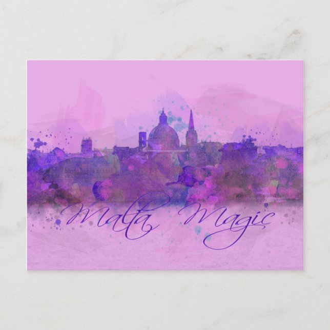 Malta Valletta Violet Kusten Watercolor Vykort (Framsida)