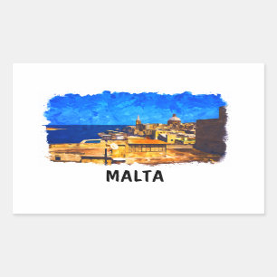 Malta Valletta Watercolor Vintage resor Rektangulärt Klistermärke