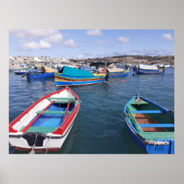 Maltas fiskebåtar i Marsaxlokk Harbour Poster