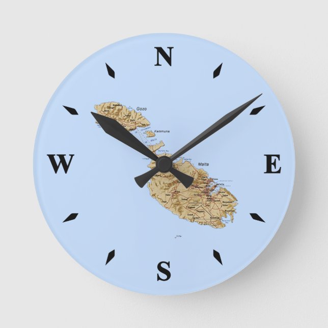 Maltas Karta Clock Rund Klocka (Framsida)