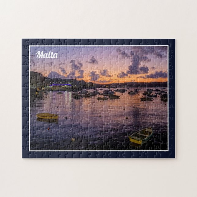 Maltas St. Paul's Bay by Night Cloudy Himlar Sea V Pussel (Horisontell)