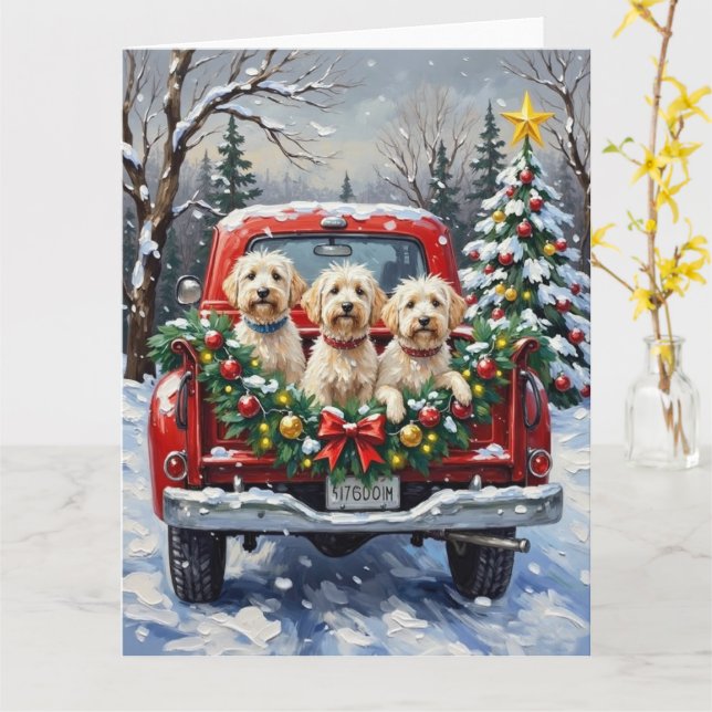 Maltese Christmas Red Truck Holiday Kort (Gul blomma)