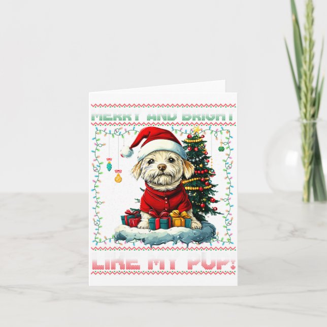 Maltese Christmas Tree Lights Decorations Dog Love Kort (Framsida)
