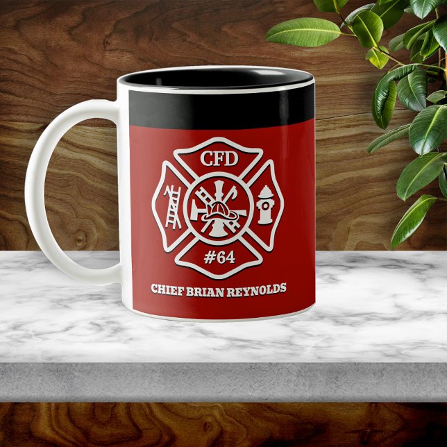 Maltese Cross Personalized Firefighter Två-Tonad Mugg (Skapare uppladdad)