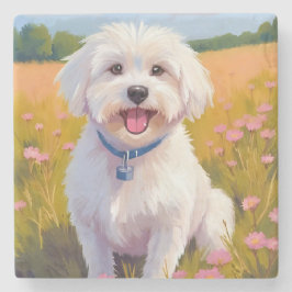 Maltese Dog Flower Field Painting Stenunderlägg