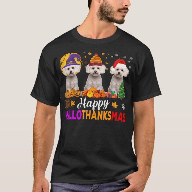 Maltese Dog Halloween Christmas Hallothanksmas T Shirt (Framsida)