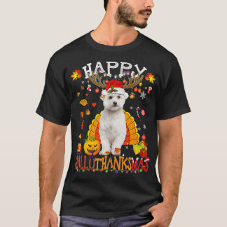 Maltese Dog Happy Hallothanksmas Halloween Thanksg T Shirt