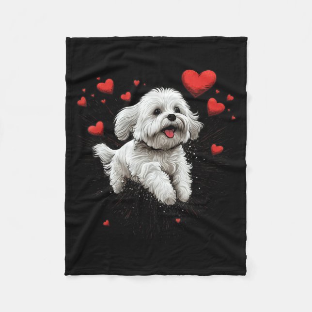 Maltese Dog Love Heart For Valentines Day Maltese  Fleecefilt (Framsidan)
