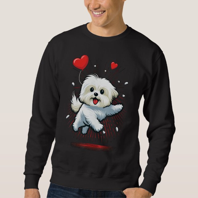 Maltese dog Love Heart for Valentines Day Maltese  Lång Ärmad Tröja (Framsida)