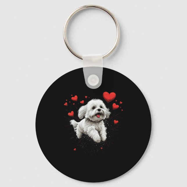Maltese Dog Love Heart For Valentines Day Maltese  Nyckelring (Framsida)