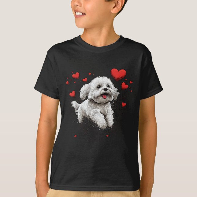 Maltese Dog Love Heart For Valentines Day Maltese  T Shirt (Framsida)