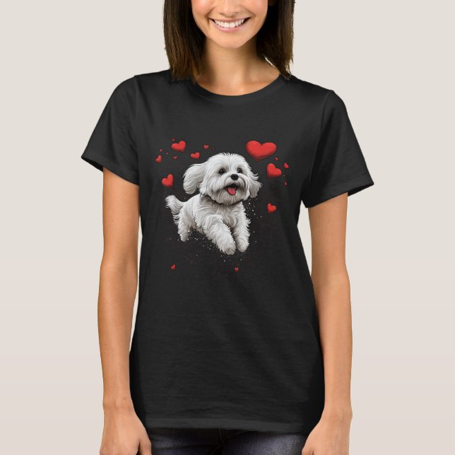 Maltese Dog Love Heart For Valentines Day Maltese  T Shirt (Framsida)