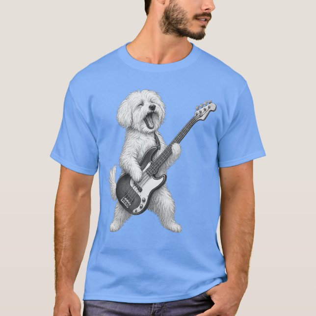 Maltese Dog Playing Bass Guitar Rock Music Dog Lov T Shirt (Framsida)