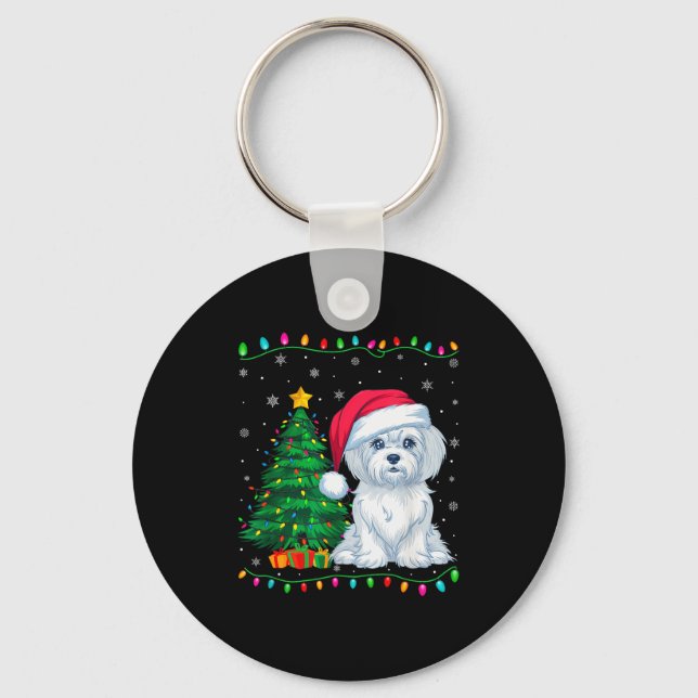 Maltese Dog Santa Hat Men Women Kids Christmas Tre Nyckelring (Framsida)