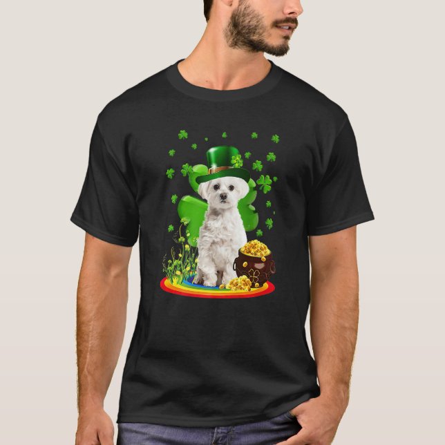 Maltese Dog Shamrock St Patricks Day Dog Irish Gif T Shirt (Framsida)