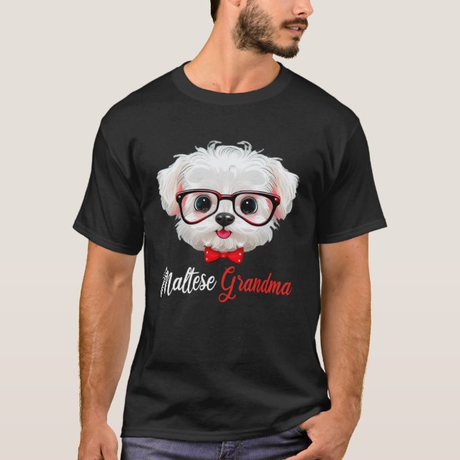 Maltese Grandma Headband Glasses T Shirt (Framsida)