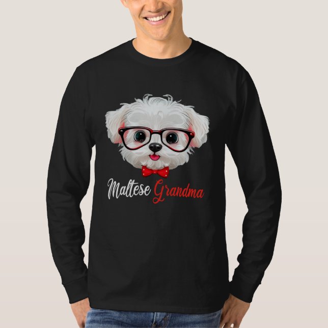 Maltese Grandma Headband Glasses T Shirt (Framsida)