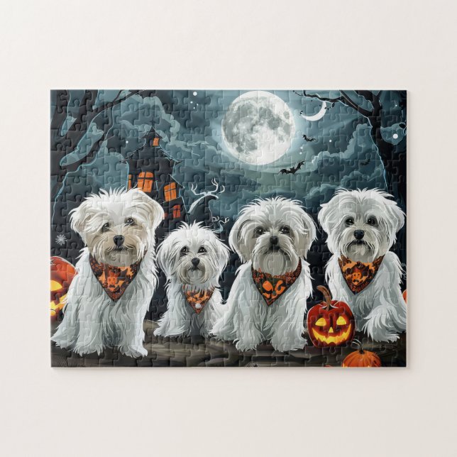 Maltese Halloween Kuslig Pussel (Horisontell)