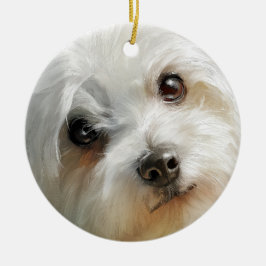 Maltese hund akvarellporträtt julgransprydnad keramik