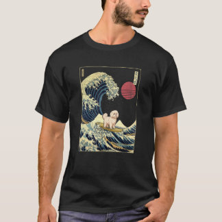 Maltese Japanese Kanagawa Wave Surf Dog T Shirt