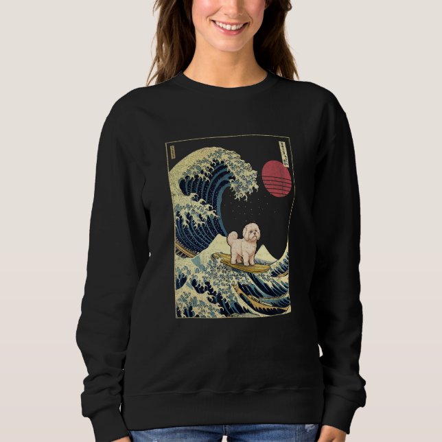 Maltese Japanese Kanagawa Wave  Surf Dog T Shirt (Framsida)