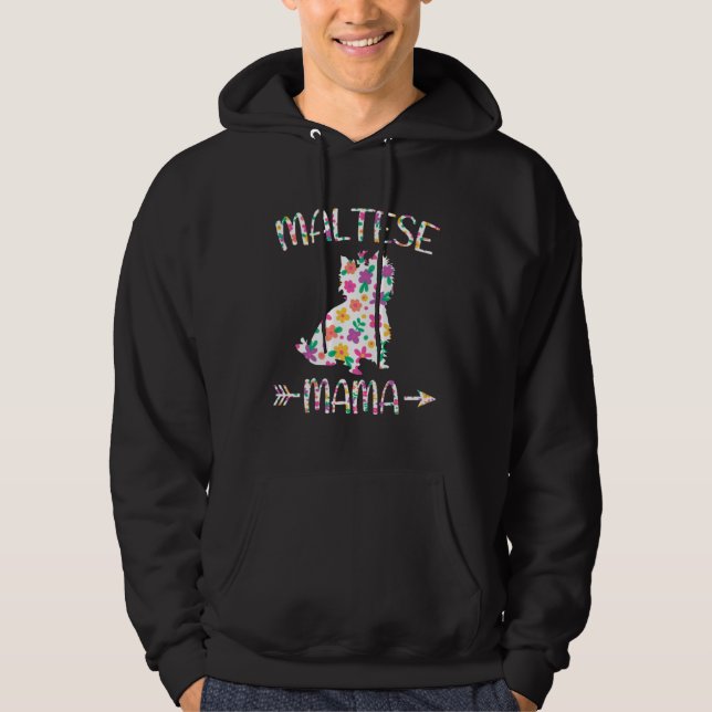 Maltese Mama Floral Dog Mom Mothers Day Hoodie (Framsida)