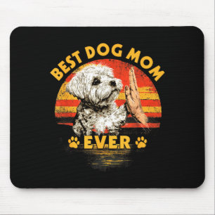Maltese mamma retro solnedgång rolig hund mors dag musmatta