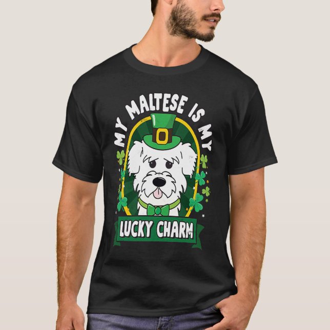 Maltese St Patricks Lucky Charm Mom Dad T Shirt (Framsida)