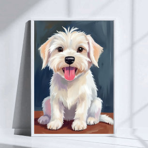 Maltese valp vit hund målning poster