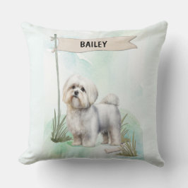 Maltese Watercolor Personalized Dog Kudde