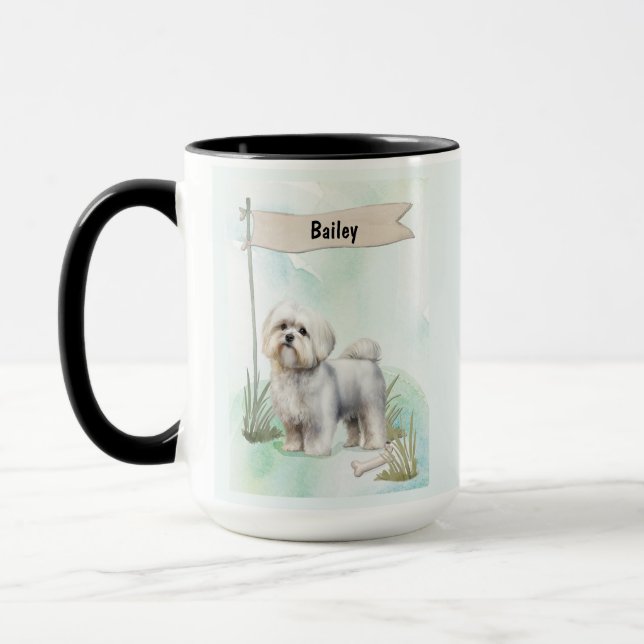 Maltese Watercolor Personalized Dog Mugg (Vänster)
