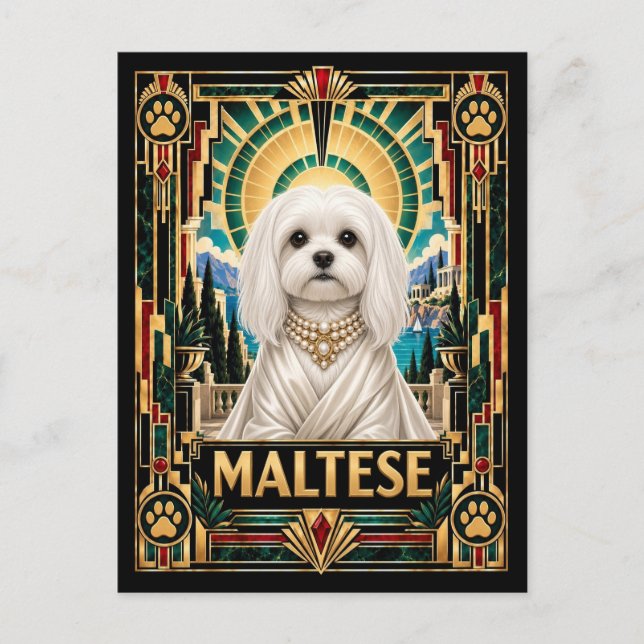 Malteser, Art Deco Hund Vykort (Framsida)