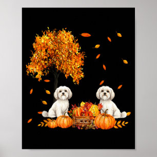 Malteser Höstlöv Fall Hundälskare Halloween Tack Poster