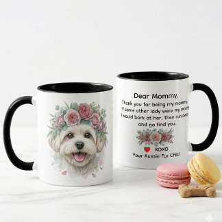 Malteser Hund Blomkrona Akvarellkonst Kaffe Mugg