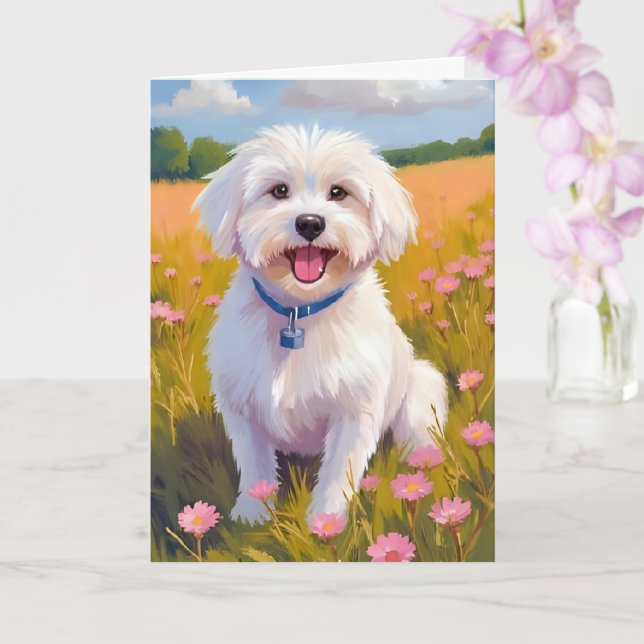 Malteser Hund Blomster Fält Målning Kort (Orkide)
