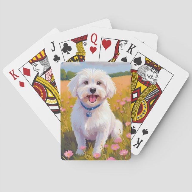Malteser Hund Blomster Fält Målning Kort Casinokort (Baksidan)